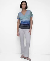 Dkny Women's Printed Mesh Surplice Top