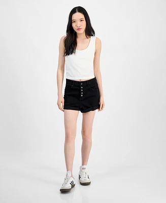 Indigo Rein Juniors' Exposed-Button High Rise Destructed Shorts