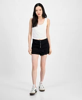Indigo Rein Juniors' Exposed-Button High Rise Destructed Shorts