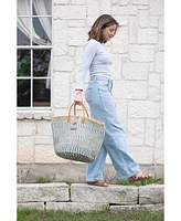 Calm Sisal Handwoven Sisal tote Bag, Market Economical Grocery Shopping Bags with Leather Strap Handles and Zipper Closure, Summer Beach Handbag, Stra