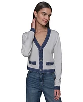 Karl Lagerfeld Paris Women's Contrast-Trim V-Neck Cardigan