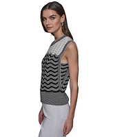 Karl Lagerfeld Paris Women's Geometric Pointelle Sleeveless Sweater