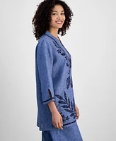 Charter Club Petite Embroidered Linen Tunic, Exclusively at Macy's