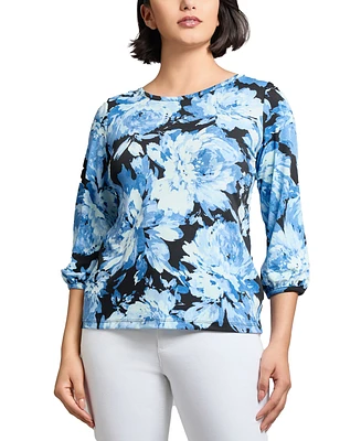 Jones New York Petite Floral-Print 3/4-Sleeve Blouse