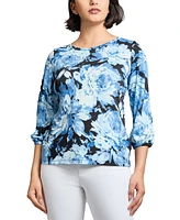 Jones New York Petite Floral-Print 3/4-Sleeve Blouse