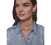 Karl Lagerfeld Paris Women's Short Sleeve Jacquard Button Front Top
