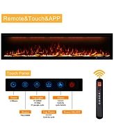 Smart 74" Wall-Mounted Electric Fireplace with Realistic Flame Effects, Dual Heating, and Alexa Compatibility