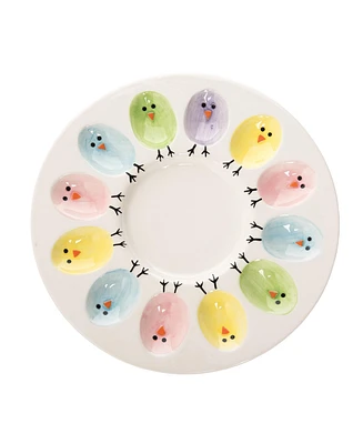 11" Easter Colorful Chick 12-Egg Holding Deviled Egg Serving Plate Platter