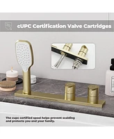 Modern 2-Function Bathtub Faucet Shower Set with Hot/Cold Pressure Balance Valve, Waterfall & Handheld Shower, cUPC Certified, Brushed Gold