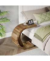 Tribesigns C-Shaped End Table, Wood Side Table for Couch Sofa Living Room Bedroom Small Space, Rustic Brown