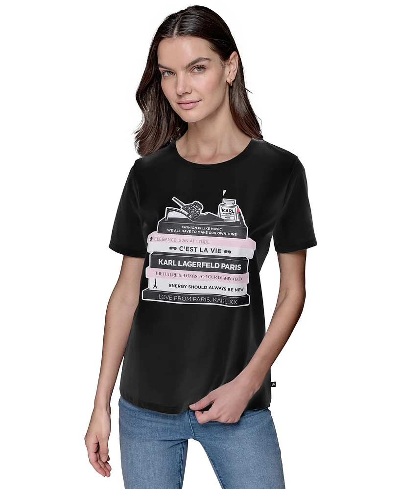 Karl Lagerfeld Paris Women's Karl's Library Crewneck Tee
