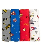 Justice League Dc Comics 4 Pack Swaddle Receiving Blankets