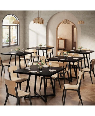 Tribesigns Square Dining Table Set of 6, 31.5" Industrial Dinner Table with Metal Base, Wood Kitchen Table for 10 People, Brown Bar Table for Restaura