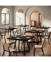 Tribesigns Square Dining Table Set of 6, 31.5" Industrial Dinner Table with Metal Base, Wood Kitchen Table for 10 People, Brown Bar Table for Restaura