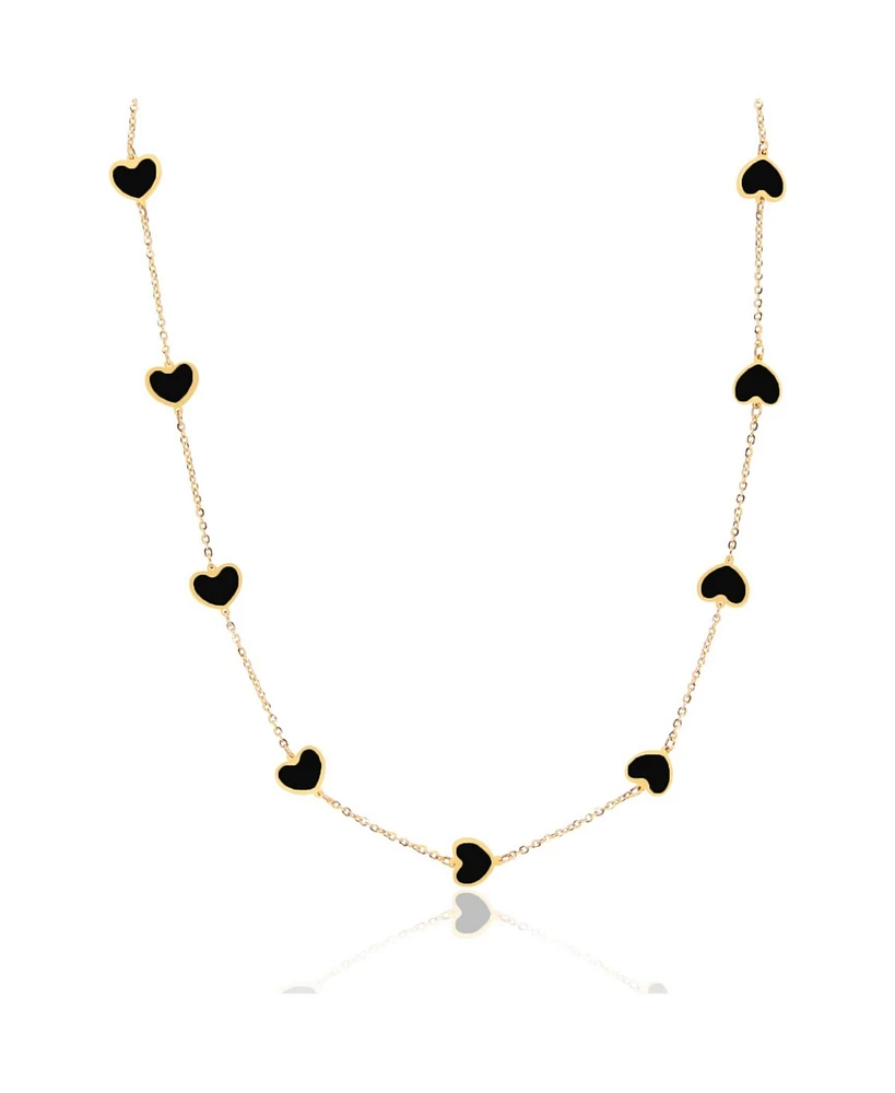 The Lovery Onyx Heart Station Necklace 14K Gold