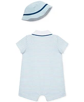 Little Me Baby Boys 2-Pc. Embroidered Golf Stripe Romper & Bucket Hat Set