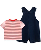 Little Me Baby Boys 2-Pc. Stripe T-Shirt & Sailboat Shortall Set
