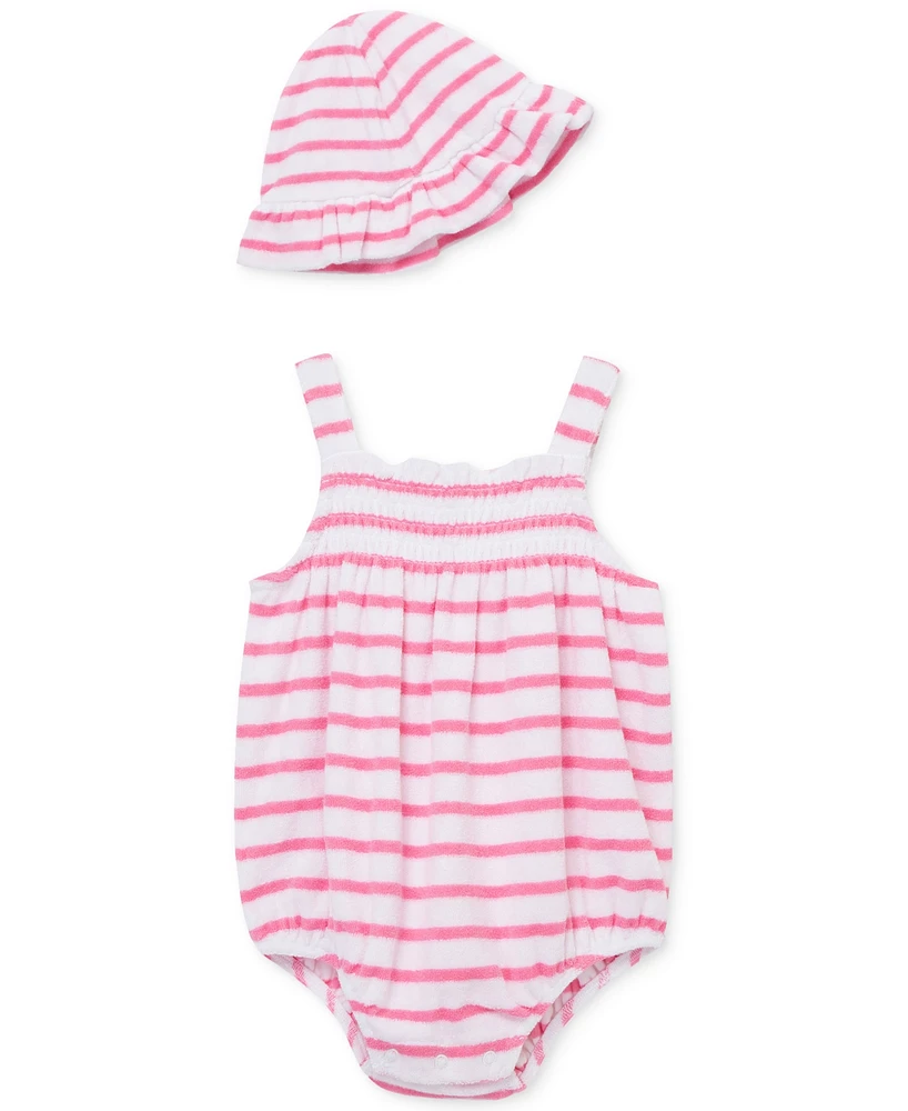 Little Me Baby Girls 2-Pc. Stripe Terry Bubble Romper & Bucket Hat Set