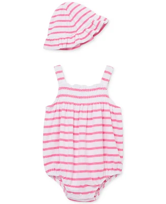 Little Me Baby Girls 2-Pc. Stripe Terry Bubble Romper & Bucket Hat Set
