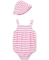 Little Me Baby Girls 2-Pc. Stripe Terry Bubble Romper & Bucket Hat Set
