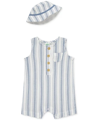 Little Me Baby Boys 2-Pc. Gauze Stripe Romper & Bucket Hat Set
