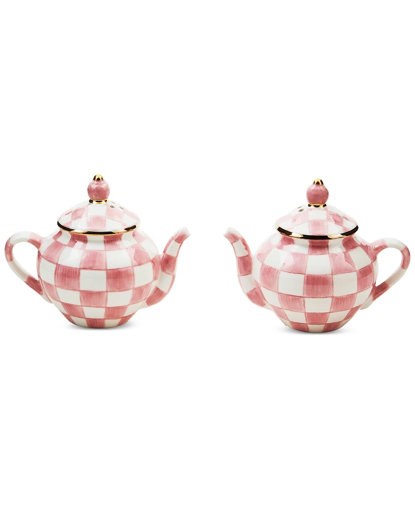 Mackenzie-Childs Rosy Check Teapot Salt & Pepper Set
