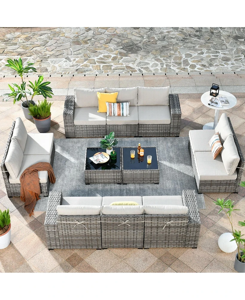 Xizzi Patio Furniture Set,12 Pieces Outdoor Sectional Sofa Couch Set,Patio Conversation Set with Modular Wicker Deep Seat Chairs,Comfy Cushions,Side T