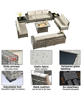 Xizzi 13 Pieces Patio Furniture Set,Outdoor Sectional Sofa Couch Set,Modern Conversation Set with Rectangular Fire Pit Table,Wide Armrests and D