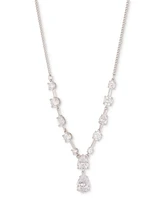 Givenchy Silver-Tone Mixed Cubic Zirconia Lariat Necklace, 16" + 3" extender