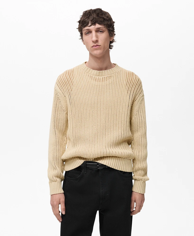 Mango Men's Cotton Openwork Knit Sweater