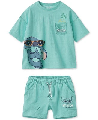 Disney Baby Boys 2-Pc. Stitch T-Shirt & Shorts Set