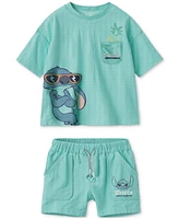 Disney Baby Boys 2-Pc. Stitch T-Shirt & Shorts Set