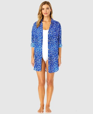 Anne Cole Women's Denim Dot Shirt Swim Cover-Up