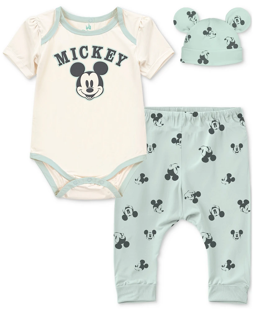 Disney Baby Boys 3-Pc. Mickey Mouse Bodysuit, Pants & Hat Set