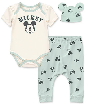 Disney Baby Boys 3-Pc. Mickey Mouse Bodysuit, Pants & Hat Set