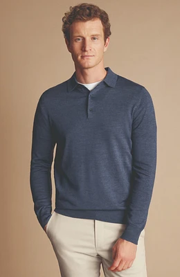 Charles Tyrwhitt Men's Merino Polo Long Sleeve Sweater