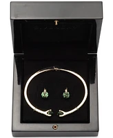 Givenchy Gold-Tone Mixed Crystal Cuff Bracelet & Stud Earrings Set