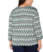 Liverpool Plus Printed 3/4-Sleeve V-Neck Top