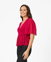 Cable & Gauge Women's Pleated Stretch Wrap Top