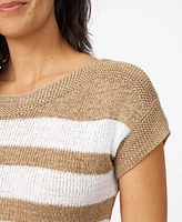 Cable & Gauge Women's Tape Yarn Knit Striped Crewneck Sweater