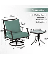 Aoodor Outdoor Swivel Chair Set - 3-Piece Patio Furniture Set with Two 360-Degree Swivel Chairs, Glass Table, and Two Thick Cushions with Backrests