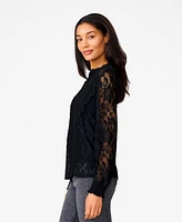 Cable & Gauge Women's Ruffle Crochet Trim Lace Top