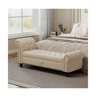 64.5 Inch Velvet Upholstered Storage Bench, Tufted Bed Bench with Nailhead Trim for Bedroom-The Pop Home