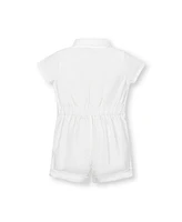 Hope & Henry Baby Short Sleeve Linen Pintuck Button Front Romper