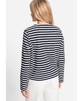 Olsen Women's Striped Collarless Zip Front Jacket