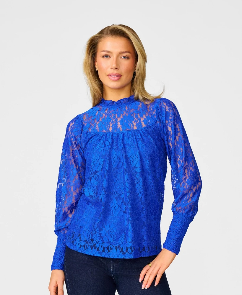 Cable & Gauge Women's Floral Lace Crew Neck Top