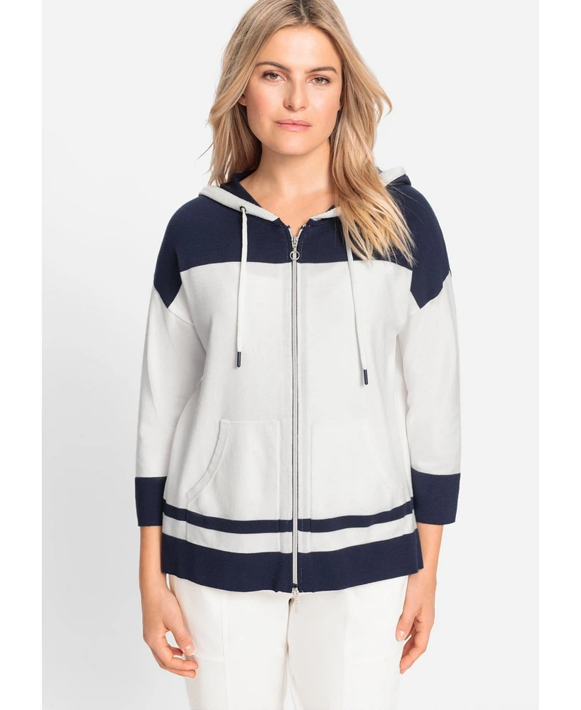 Olsen Women's Knit Zip Front Striped Hoodie