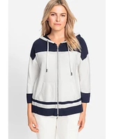 Olsen Women's Knit Zip Front Striped Hoodie