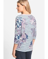 Olsen Women's Floral and Stripe Print T-Shirt