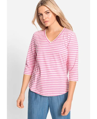 Olsen Women's Striped V-Neck T-Shirt